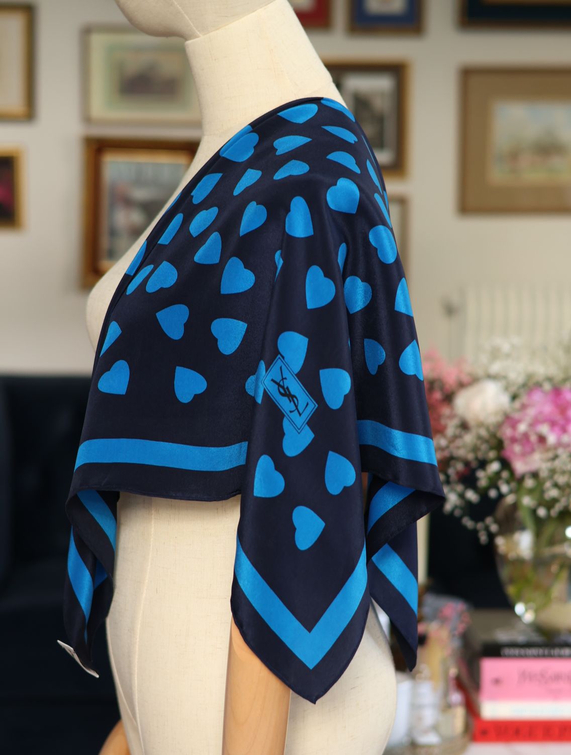 YSL Bleu Coeur Silk Scarf
