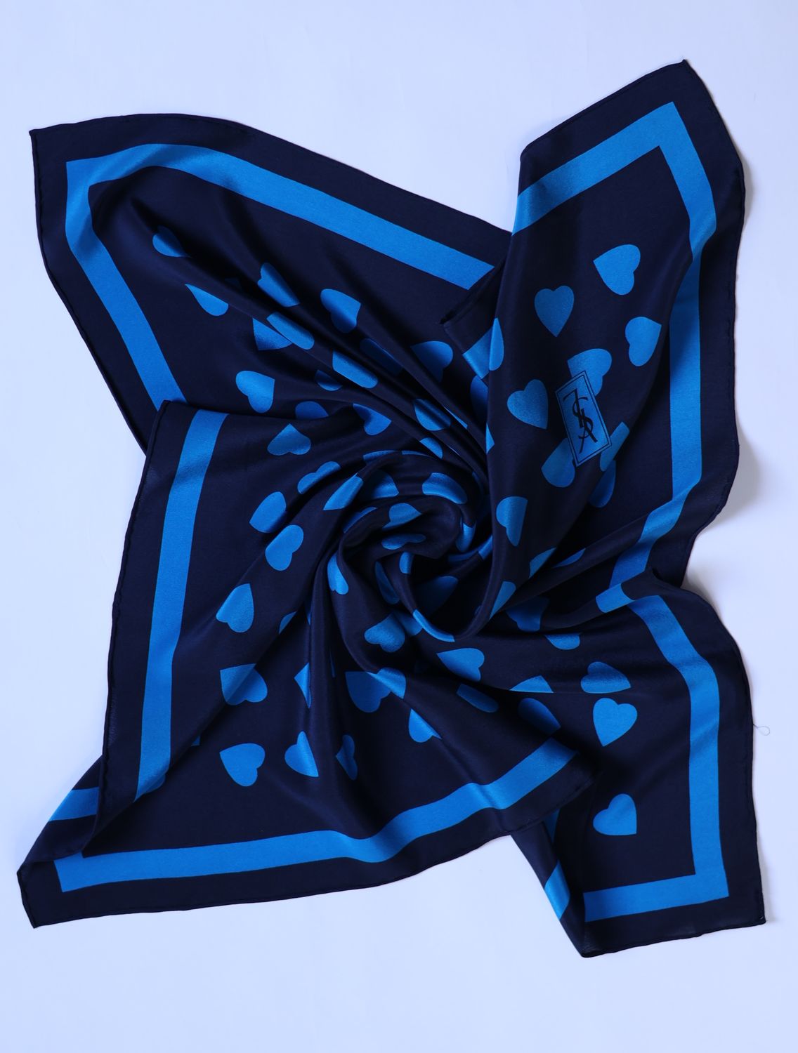 YSL Bleu Coeur Silk Scarf
