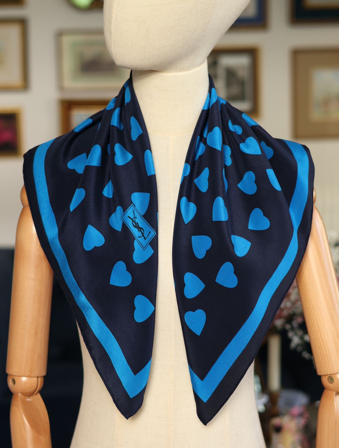 YSL Bleu Coeur Silk Scarf