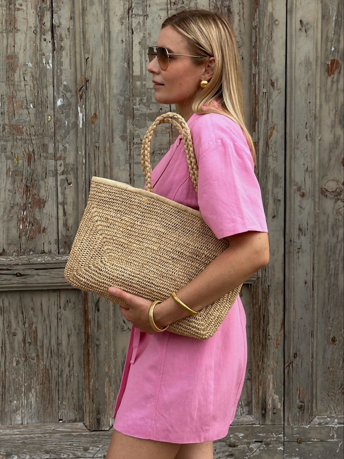 Cassis Raffia Basket Bag