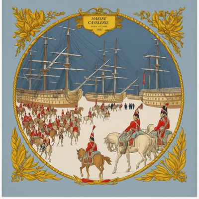 Hermès Marine et Cavalerie Silk Scarf