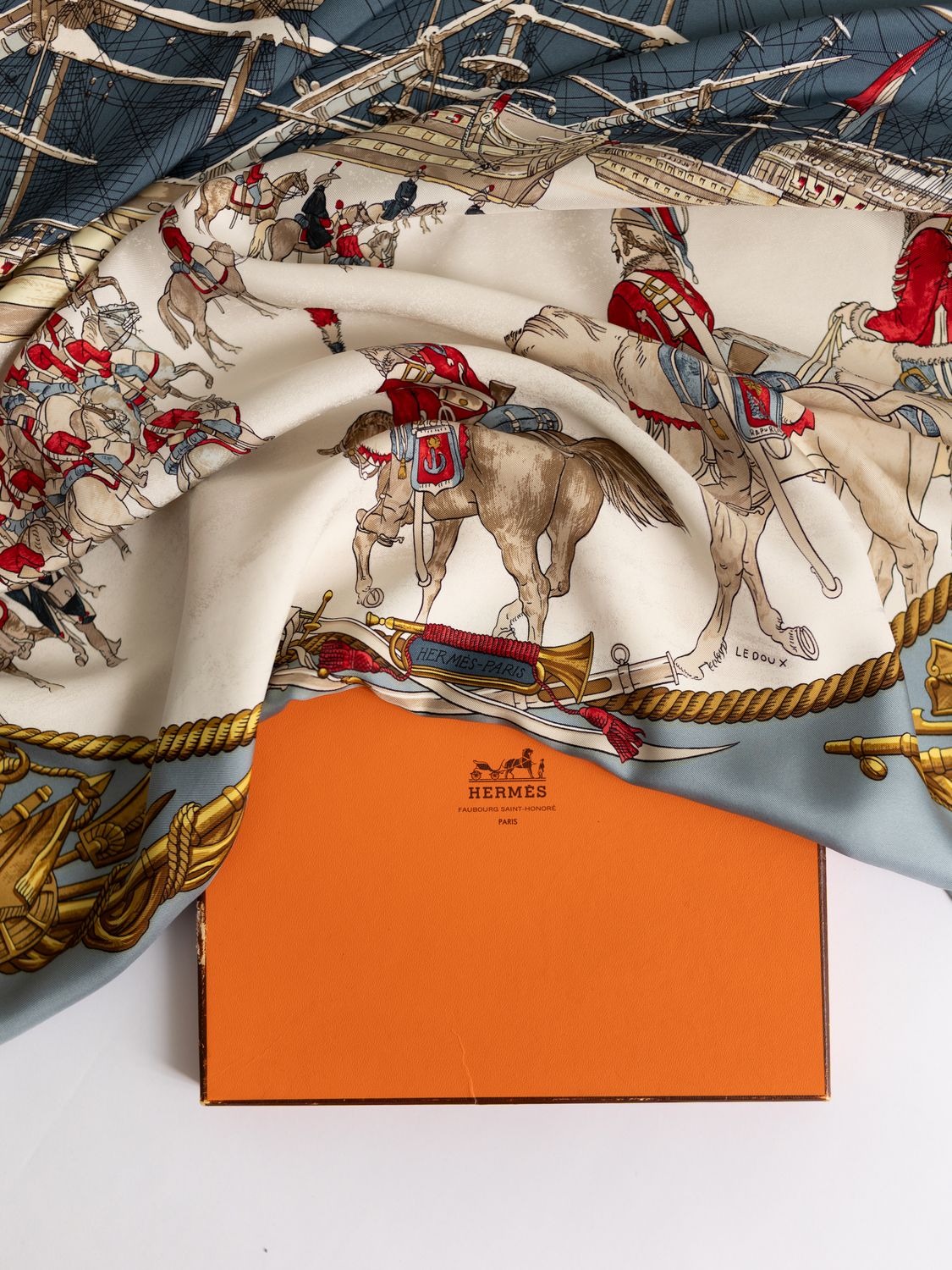 Hermès Marine et Cavalerie Silk Scarf