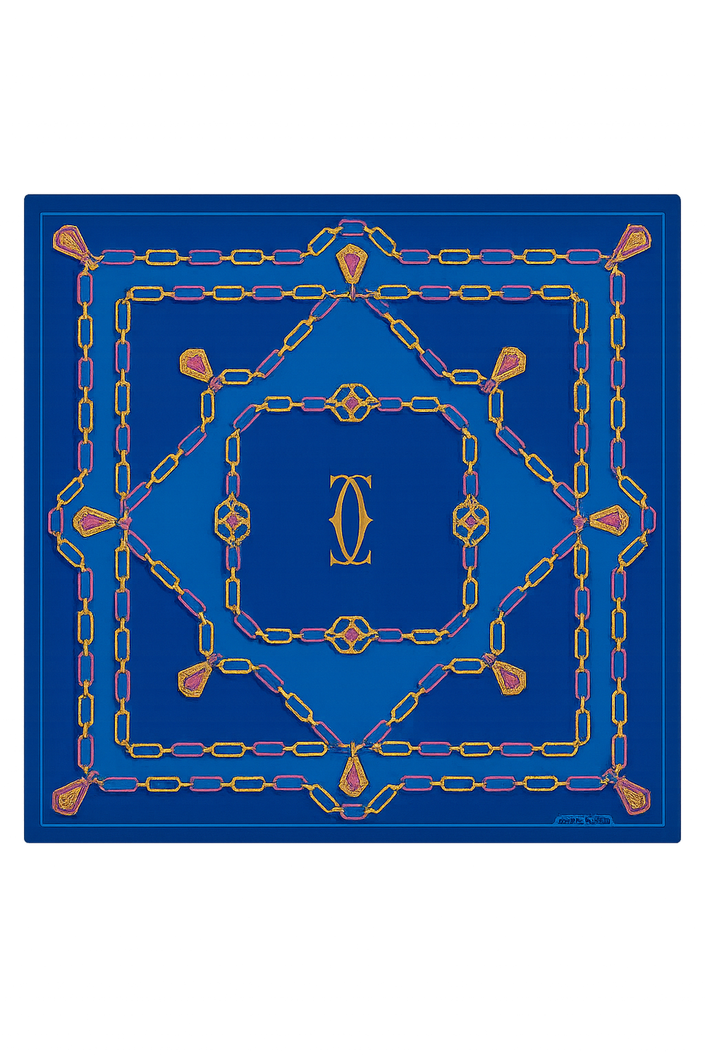 Cartier Blue Jewel Chain Silk Scarf