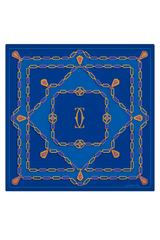 Cartier Blue Jewel Chain Silk Scarf