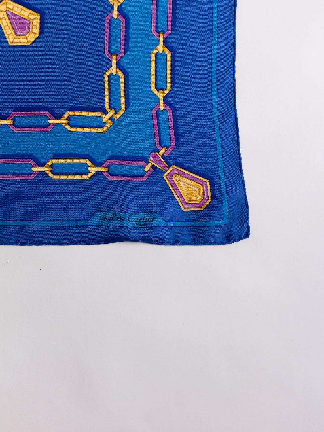 Cartier Blue Jewel Chain Silk Scarf