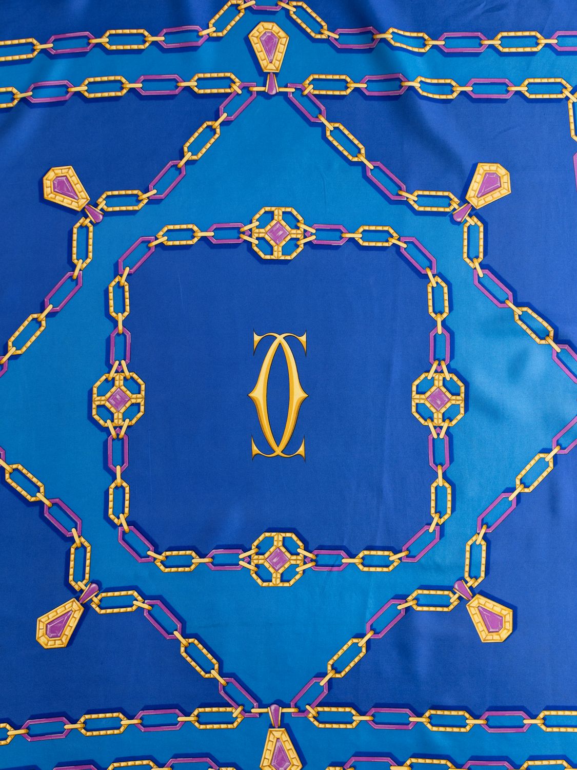 Cartier Blue Jewel Chain Silk Scarf