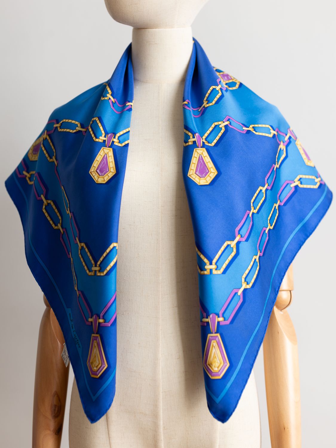 Cartier Blue Jewel Chain Silk Scarf