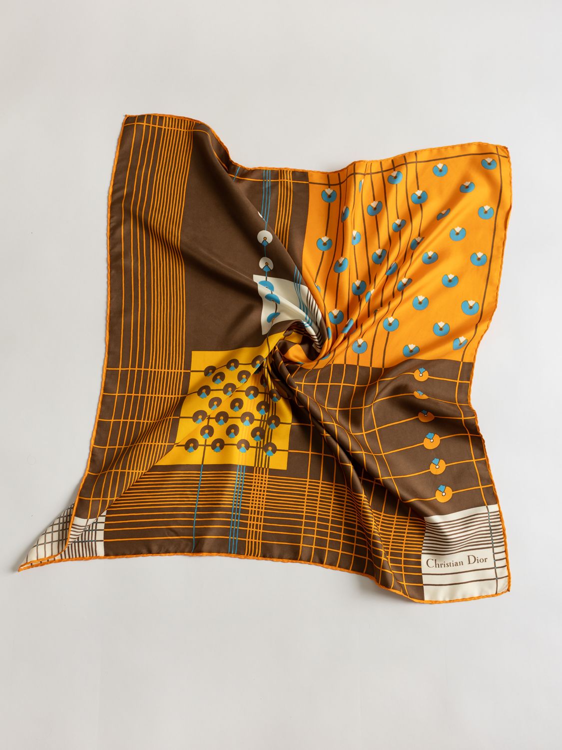 Christian Dior Ochre Mosaic Silk Scarf