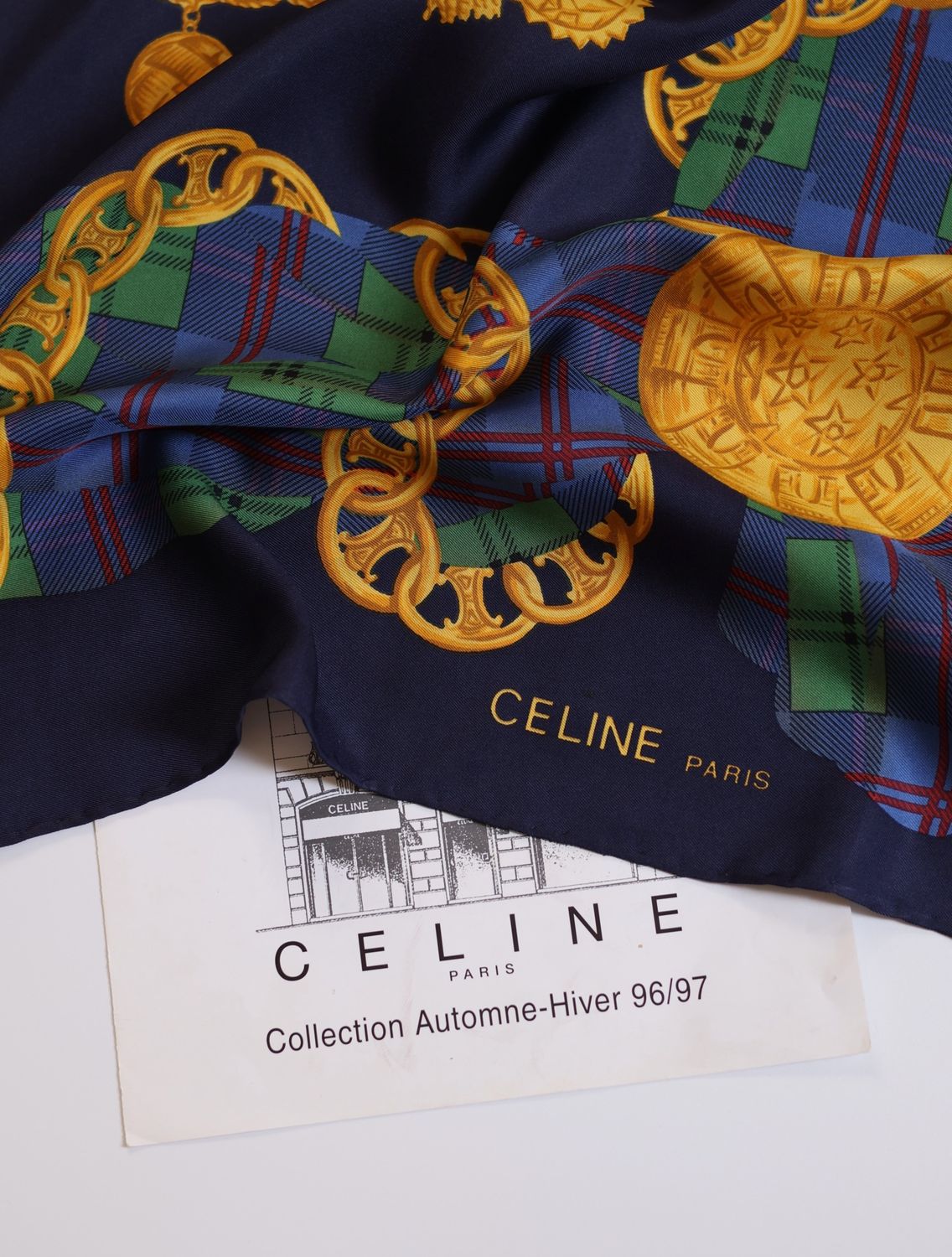 Celine Tartan Chains Silk Scarf