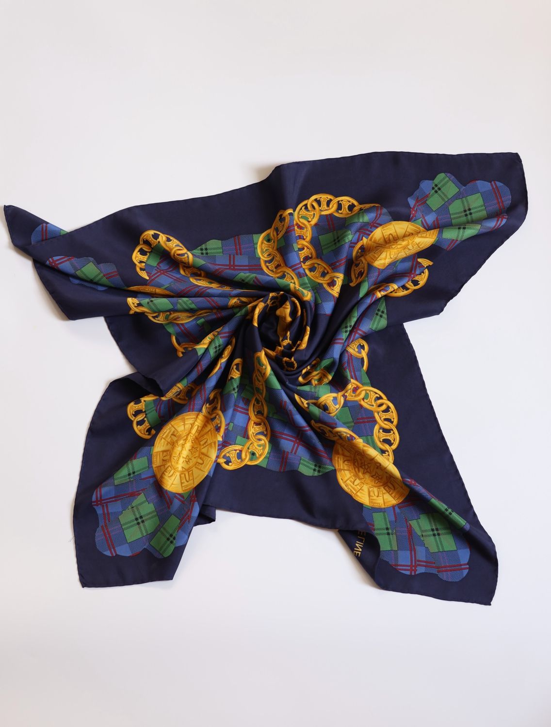 Celine Tartan Chains Silk Scarf