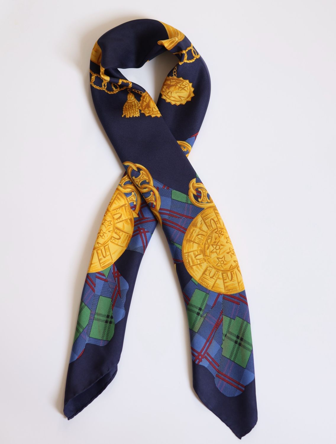 Celine Tartan Chains Silk Scarf