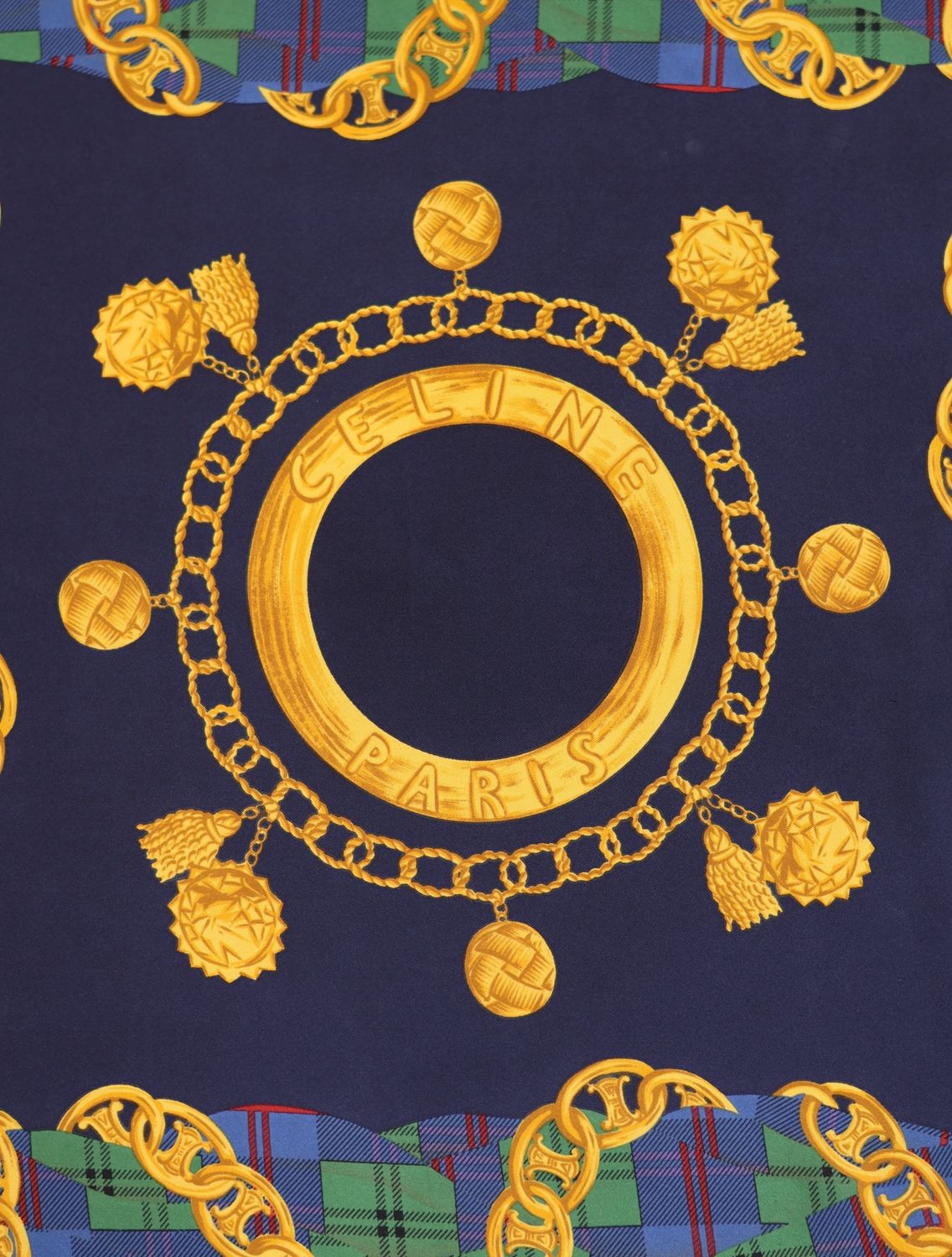 Celine Tartan Chains Silk Scarf