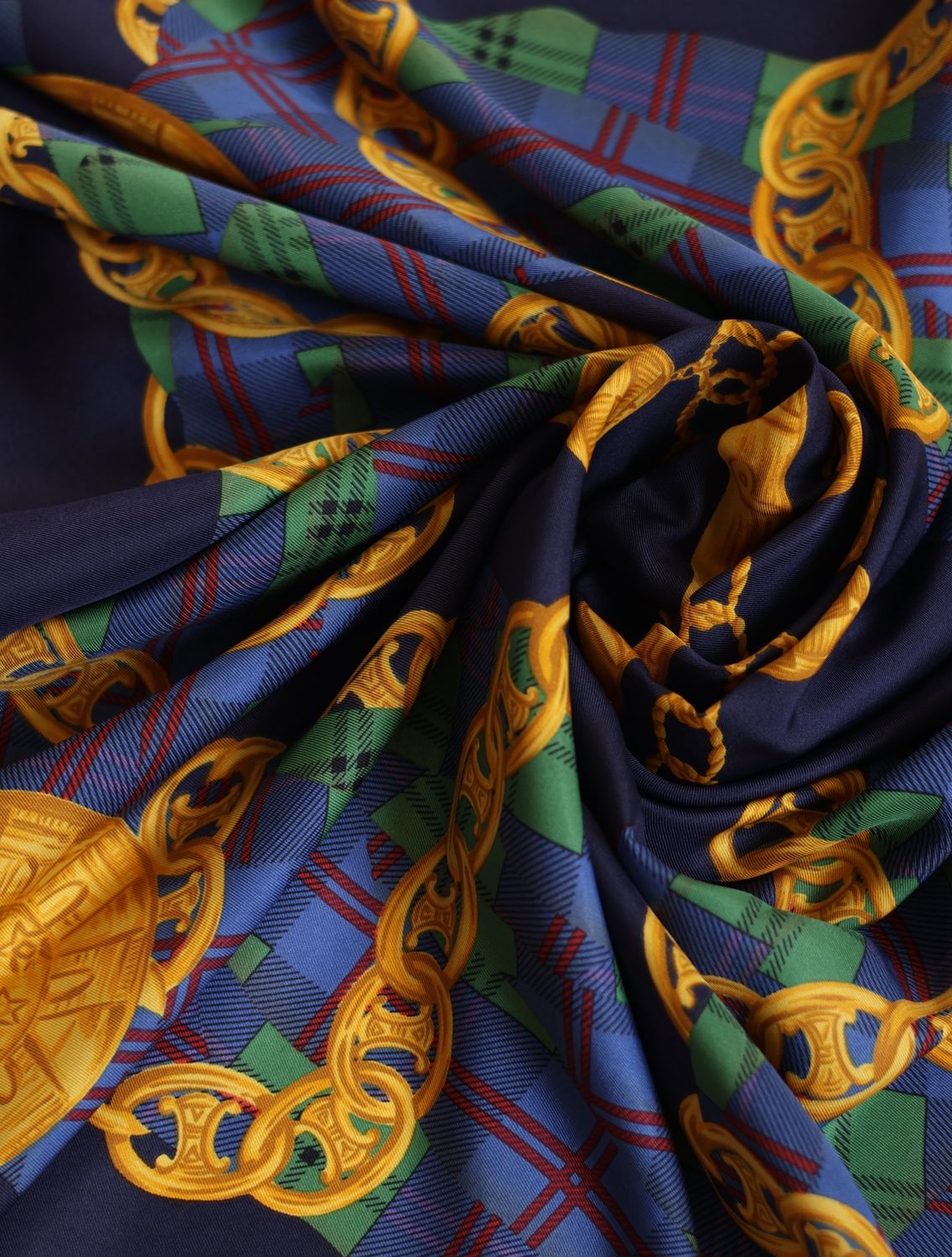 Celine Tartan Chains Silk Scarf