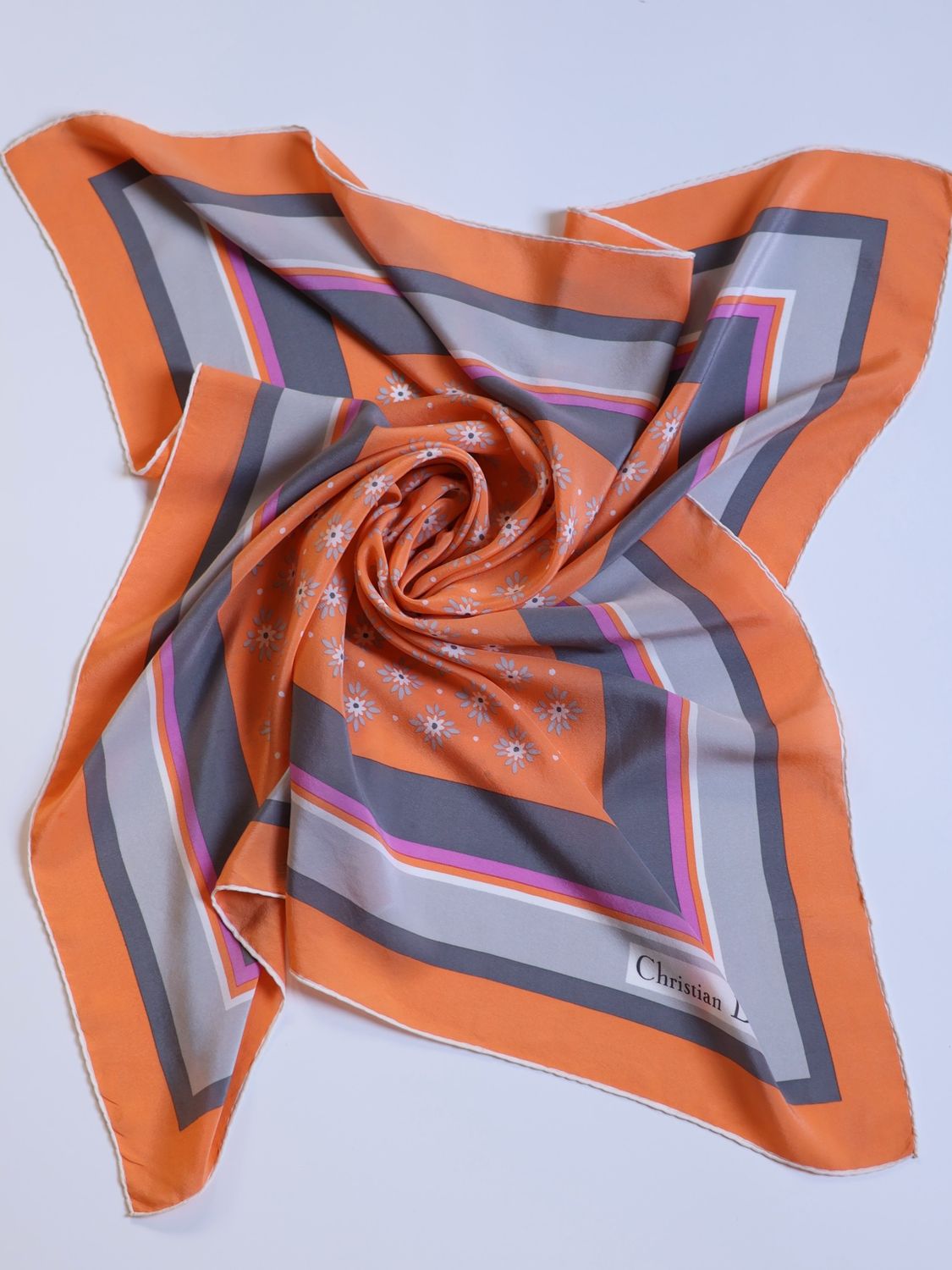 Christian Dior Daisy Stripe Silk Scarf