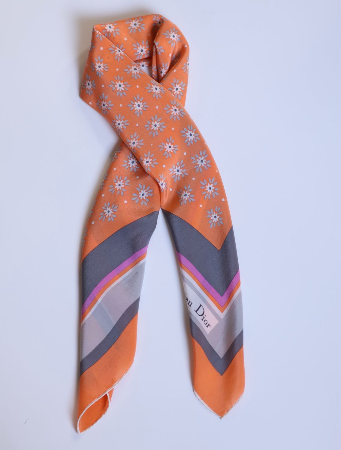 Christian Dior Daisy Stripe Silk Scarf