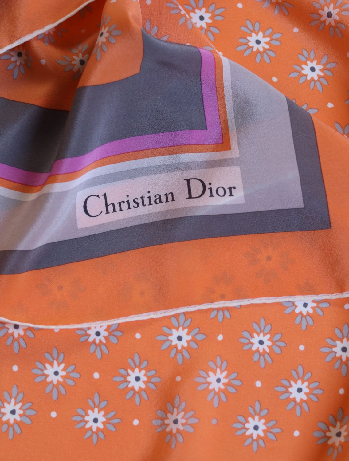 Christian Dior Daisy Stripe Silk Scarf
