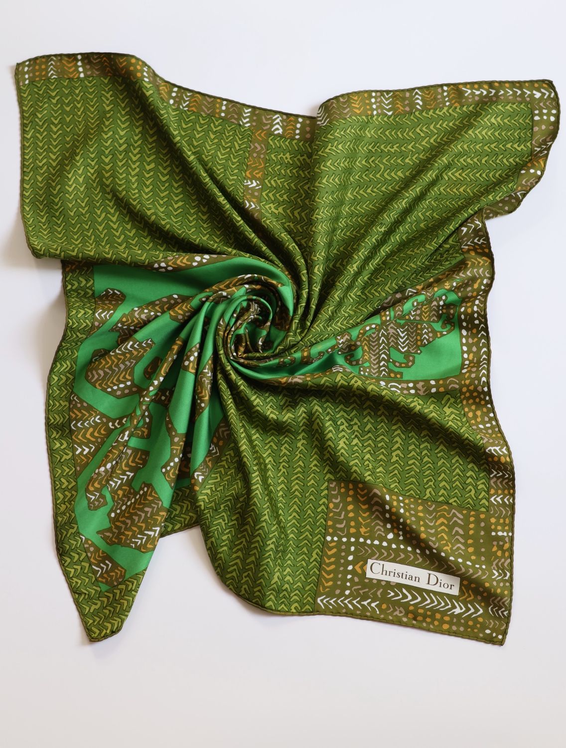 Christian Dior Green Mosaic Silk Scarf