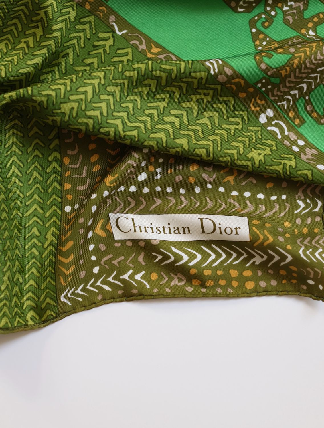 Christian Dior Green Mosaic Silk Scarf