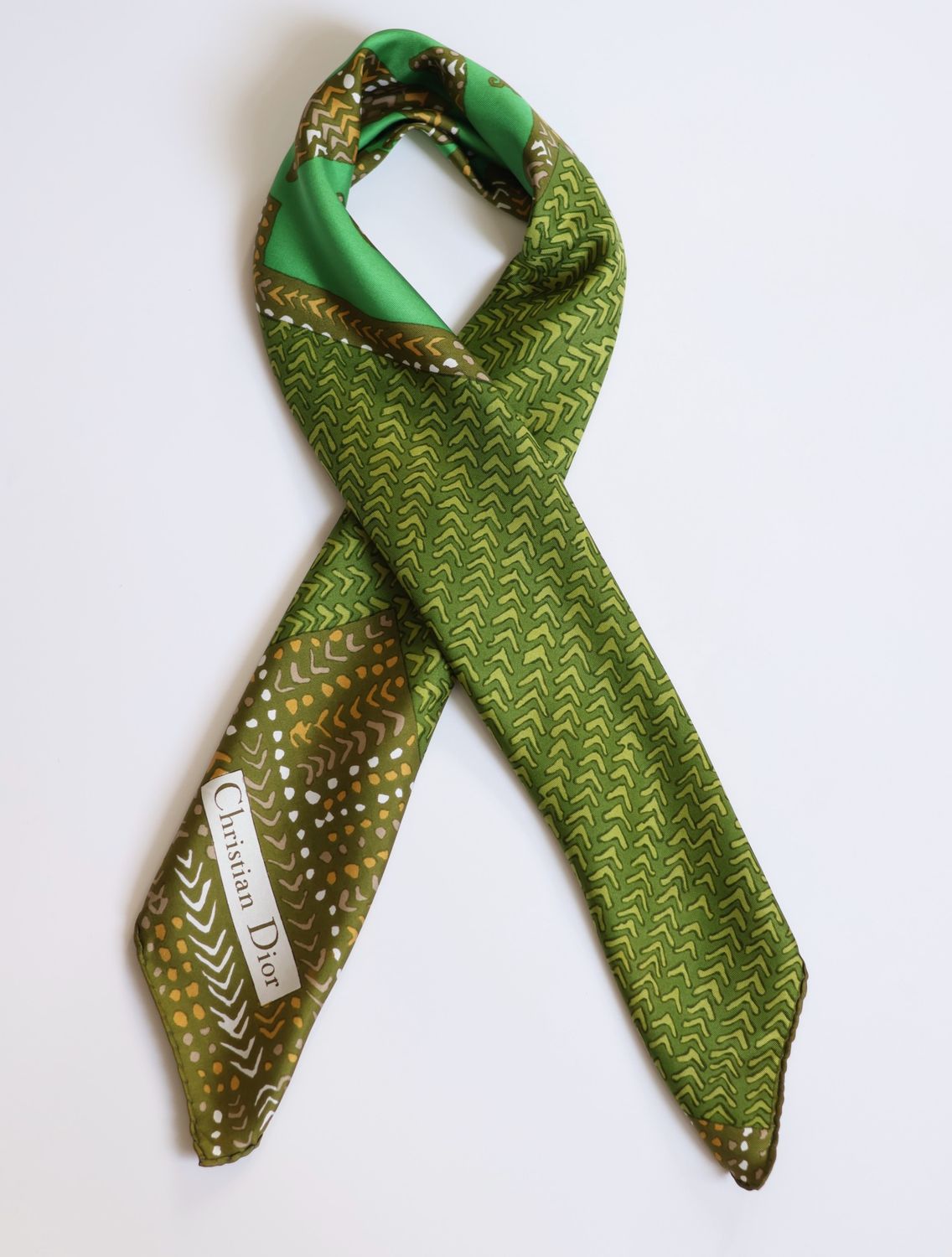 Christian Dior Green Mosaic Silk Scarf