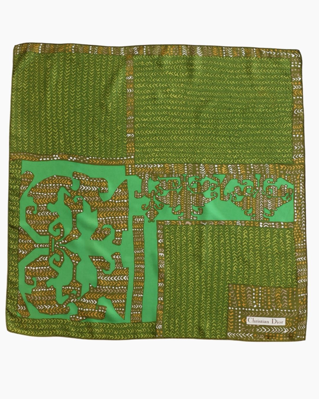 Christian Dior Green Mosaic Silk Scarf
