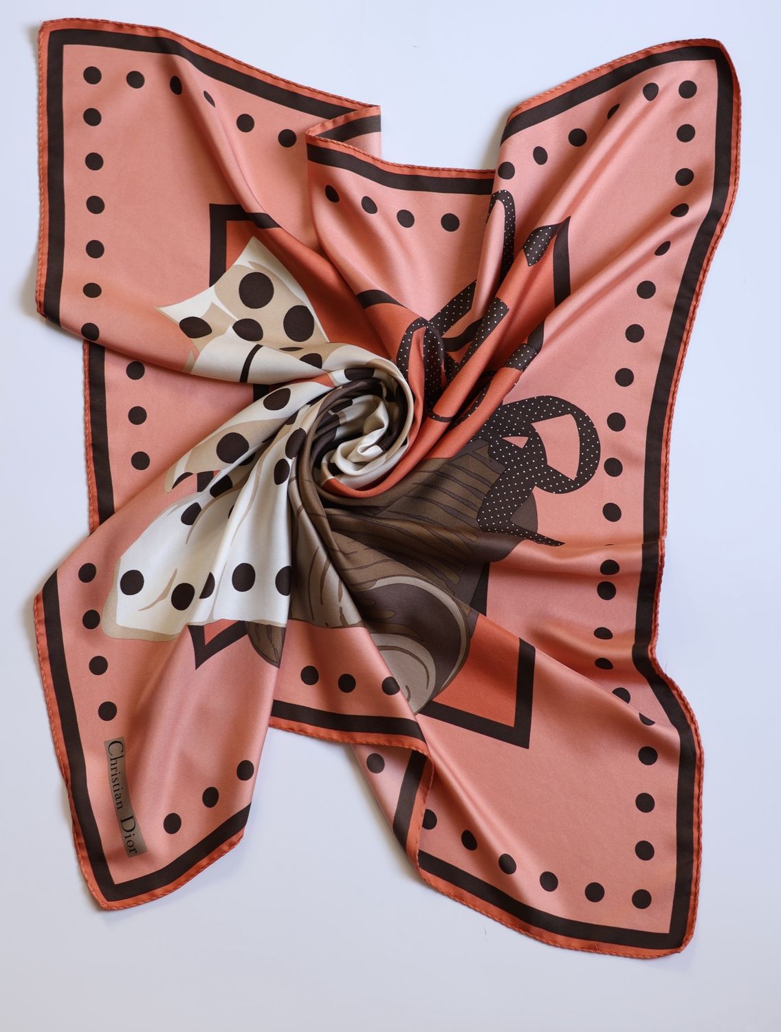 Christian Dior Ribbon &amp; Hat Silk Scarf