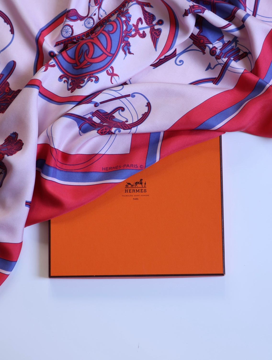 Hermès Ex Libris Pink Silk Scarf
