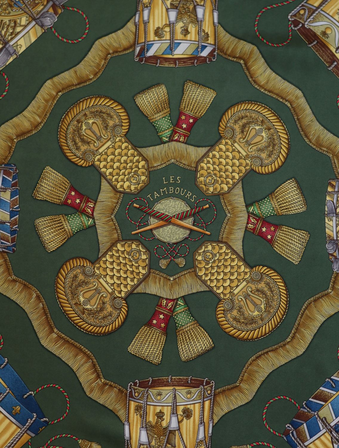 Hermès Les Tambours Navy Silk Scarf