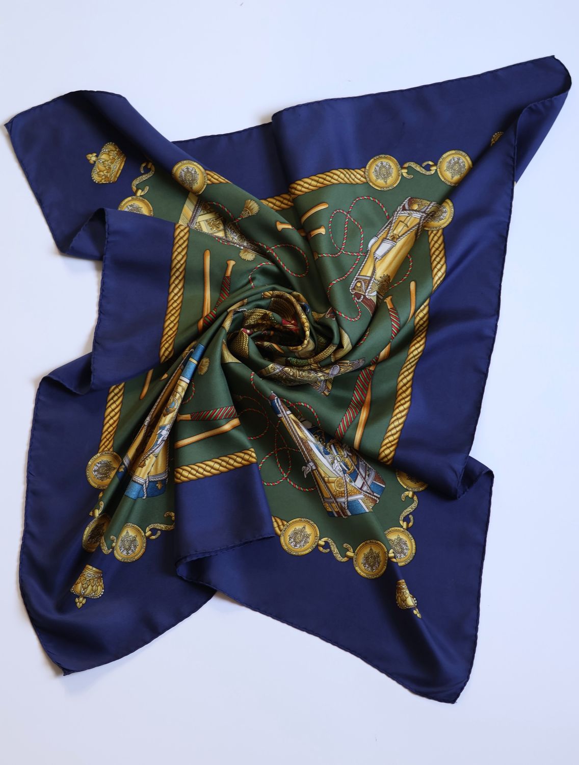 Hermès Les Tambours Navy Silk Scarf