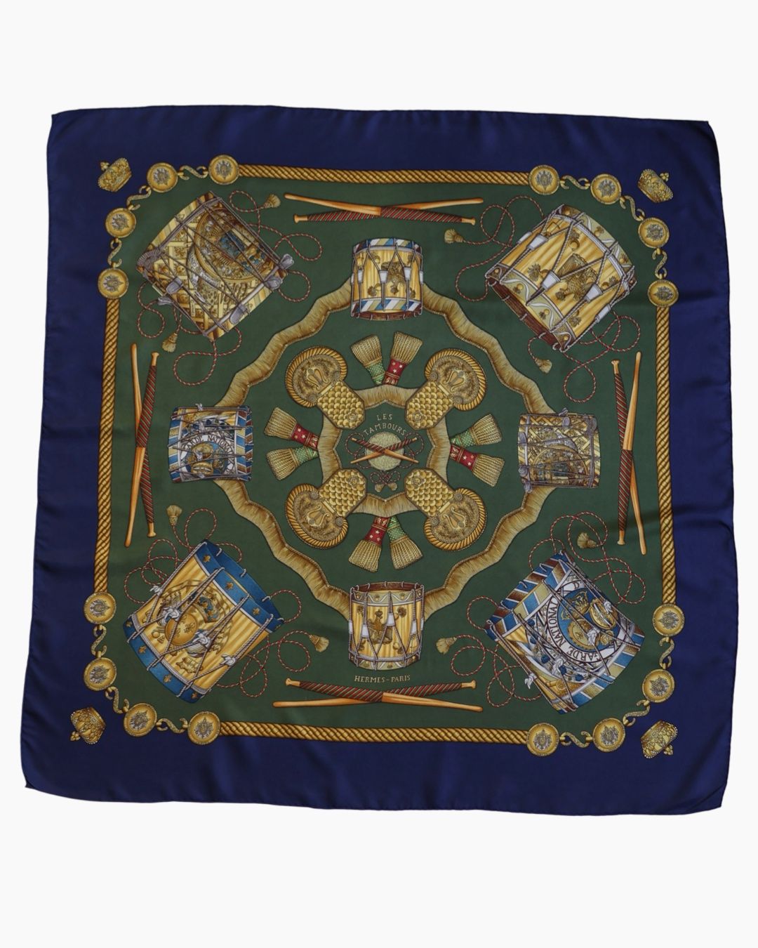 Hermès Les Tambours Navy Silk Scarf
