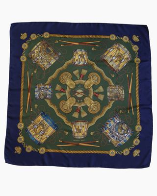Hermès Les Tambours Navy Silk Scarf
