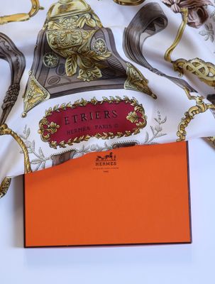 Hermès Étriers Burgundy Silk Scarf