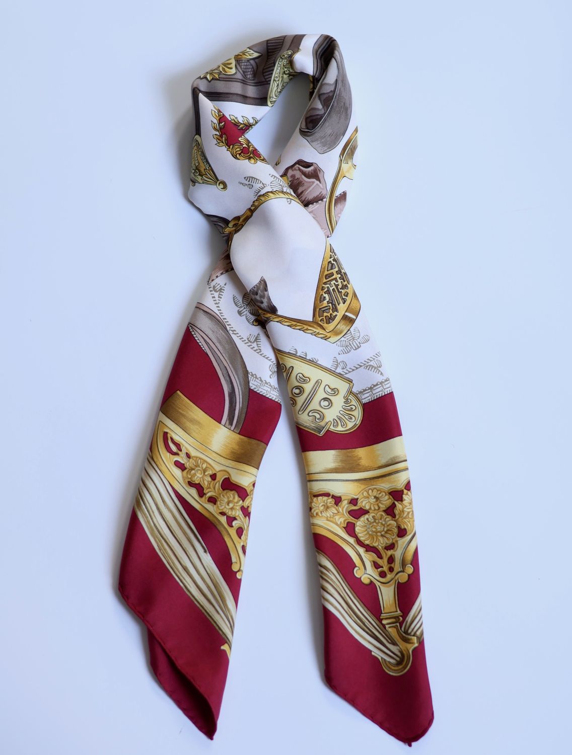 Hermès Étriers Burgundy Silk Scarf