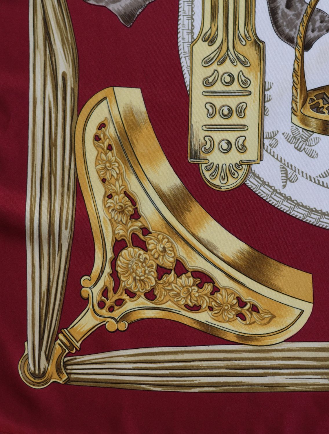 Hermès Étriers Burgundy Silk Scarf