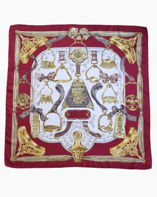 Hermès Étriers Burgundy Silk Scarf