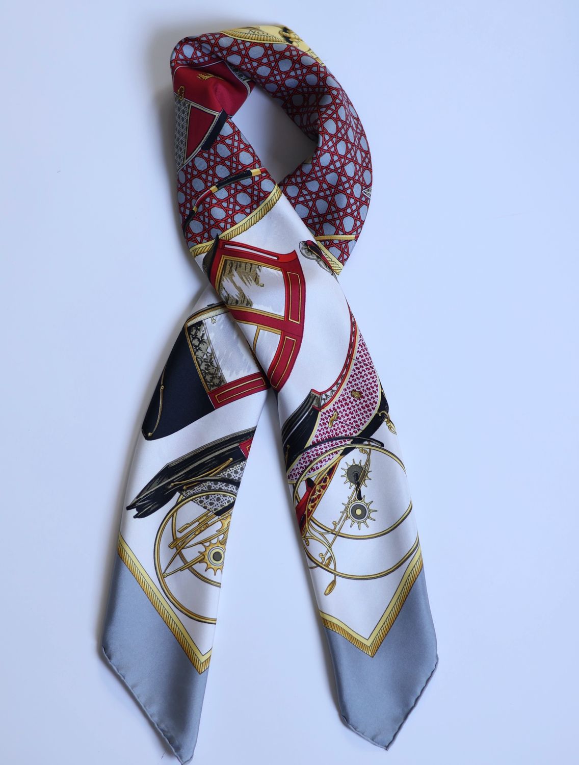 Hermès Les Voitures à Transformation Grey Silk Scarf