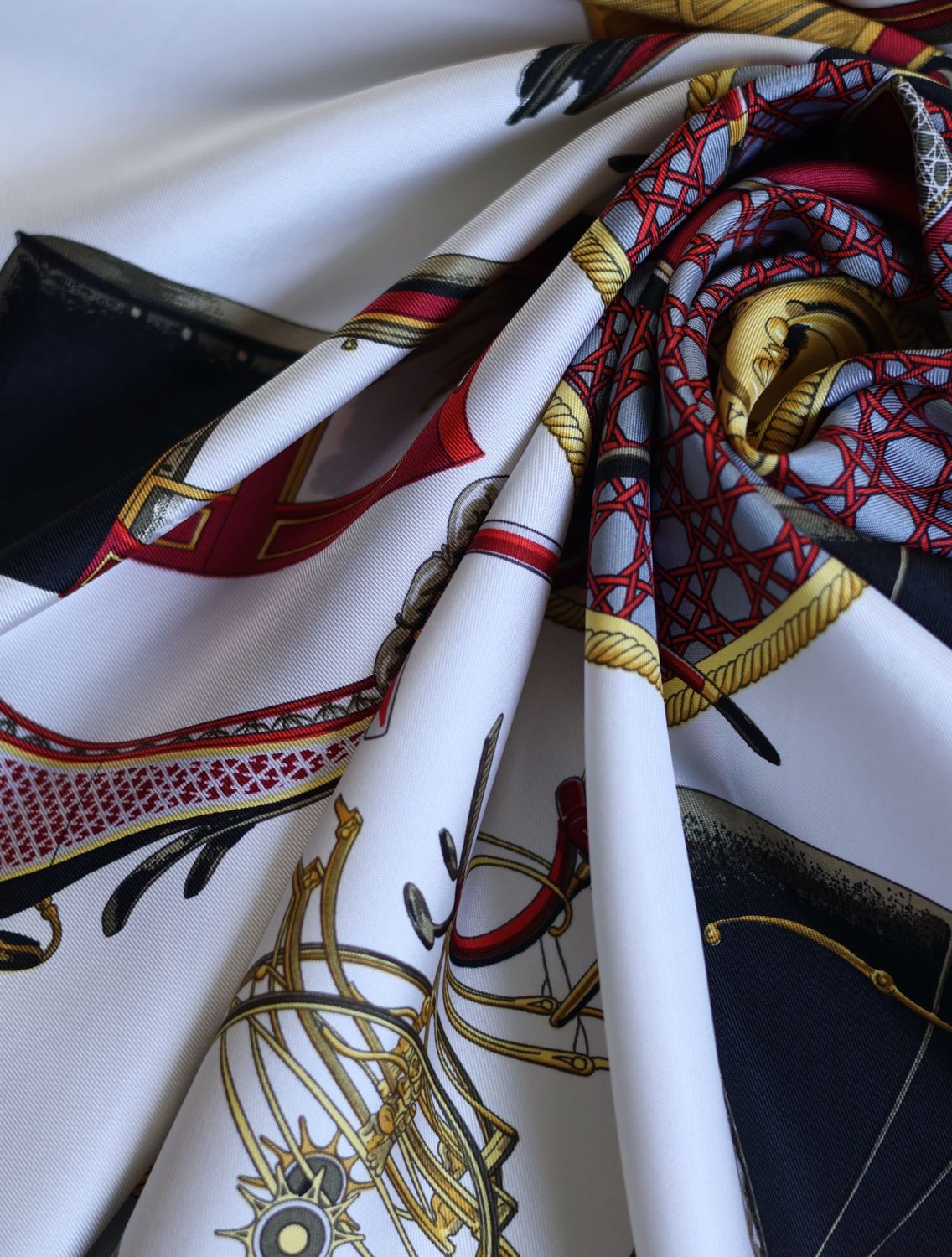 Hermès Les Voitures à Transformation Grey Silk Scarf