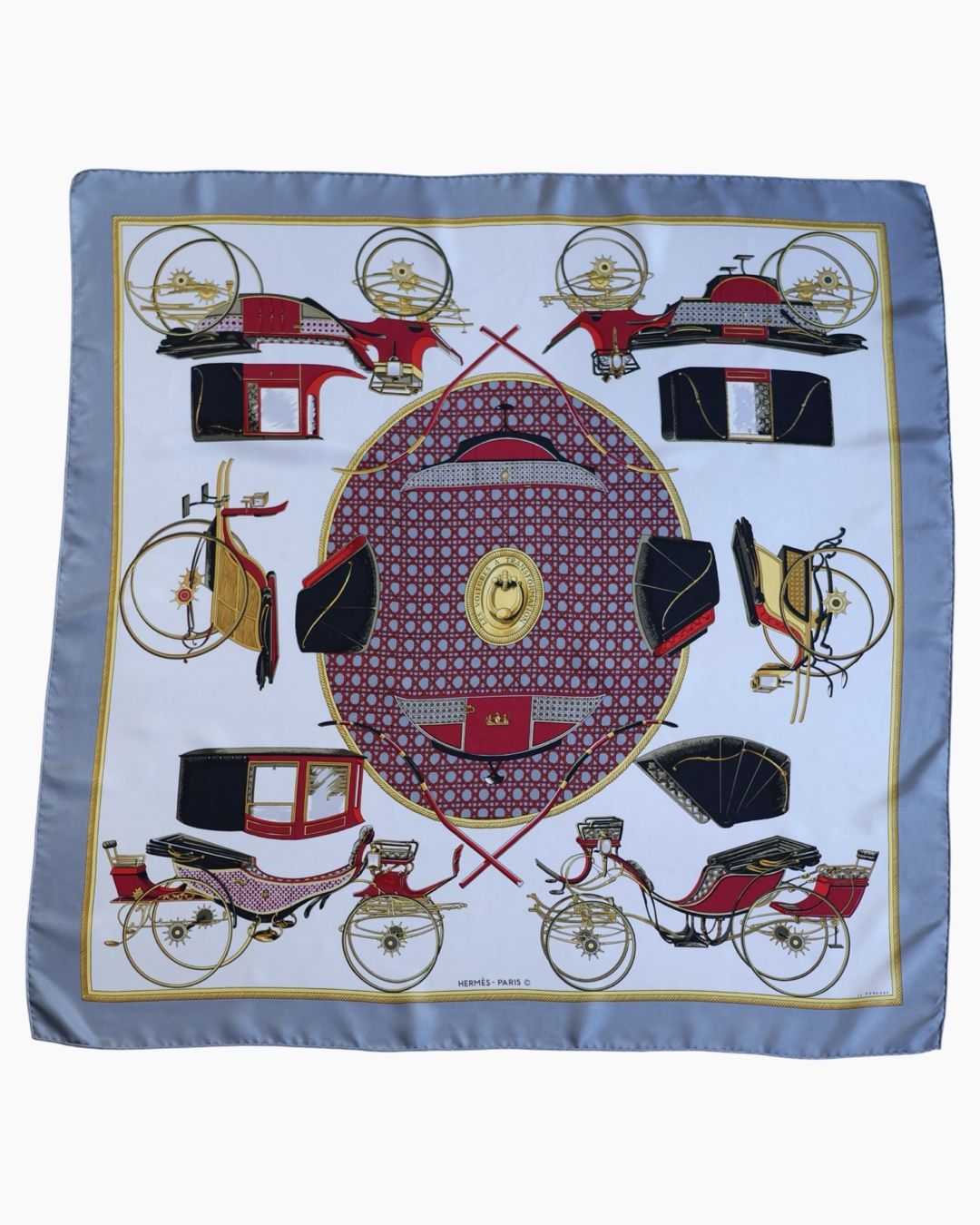 Hermès Les Voitures à Transformation Grey Silk Scarf