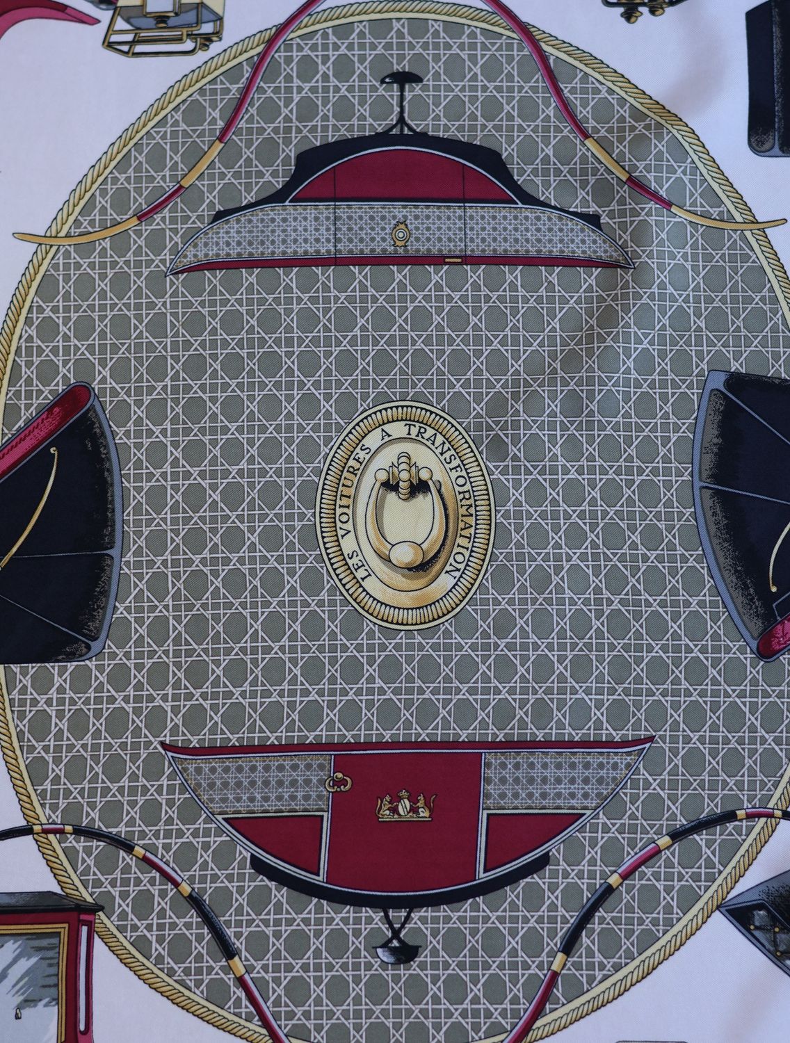 Hermès Les Voitures à Transformation Burgundy Silk Scarf