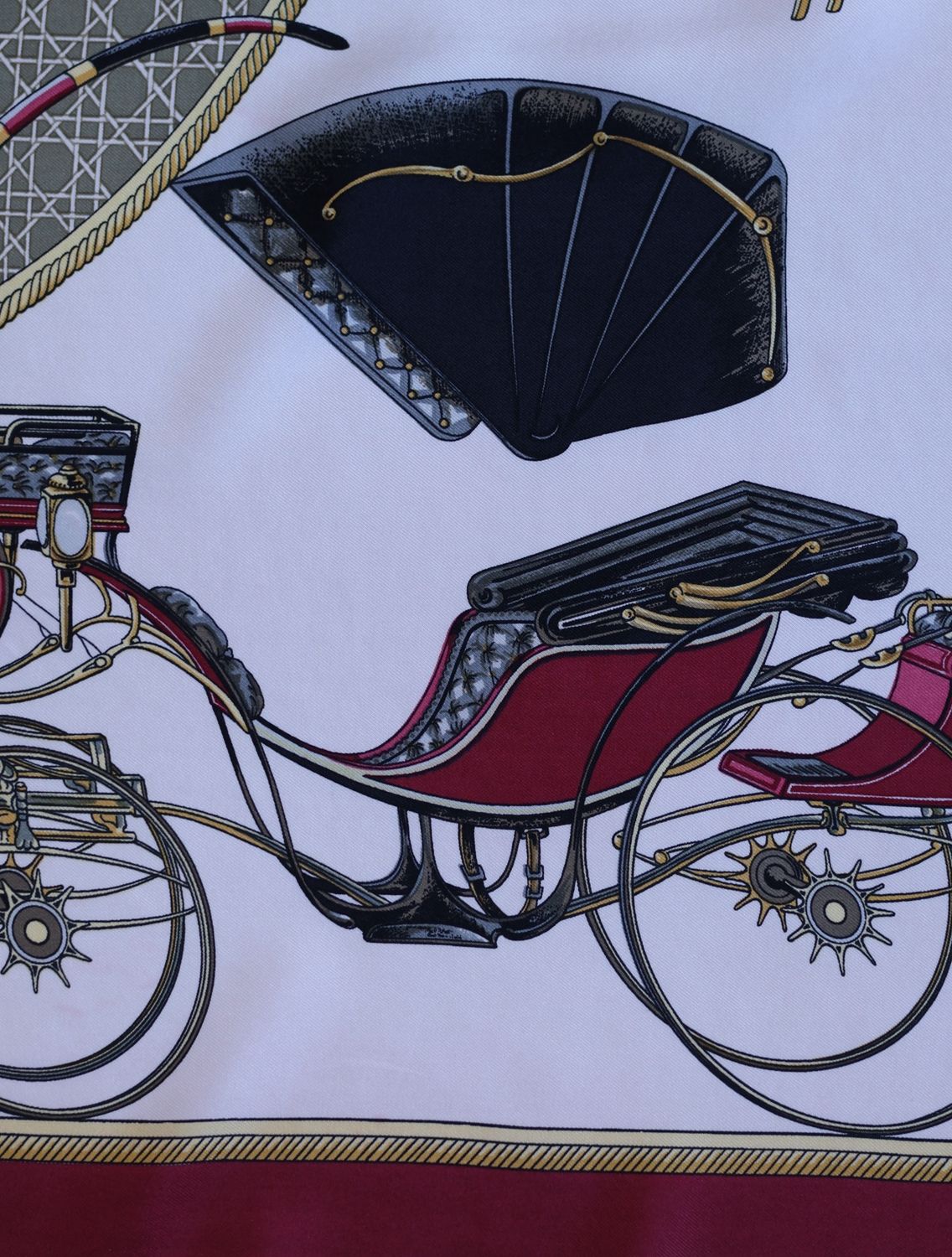 Hermès Les Voitures à Transformation Burgundy Silk Scarf