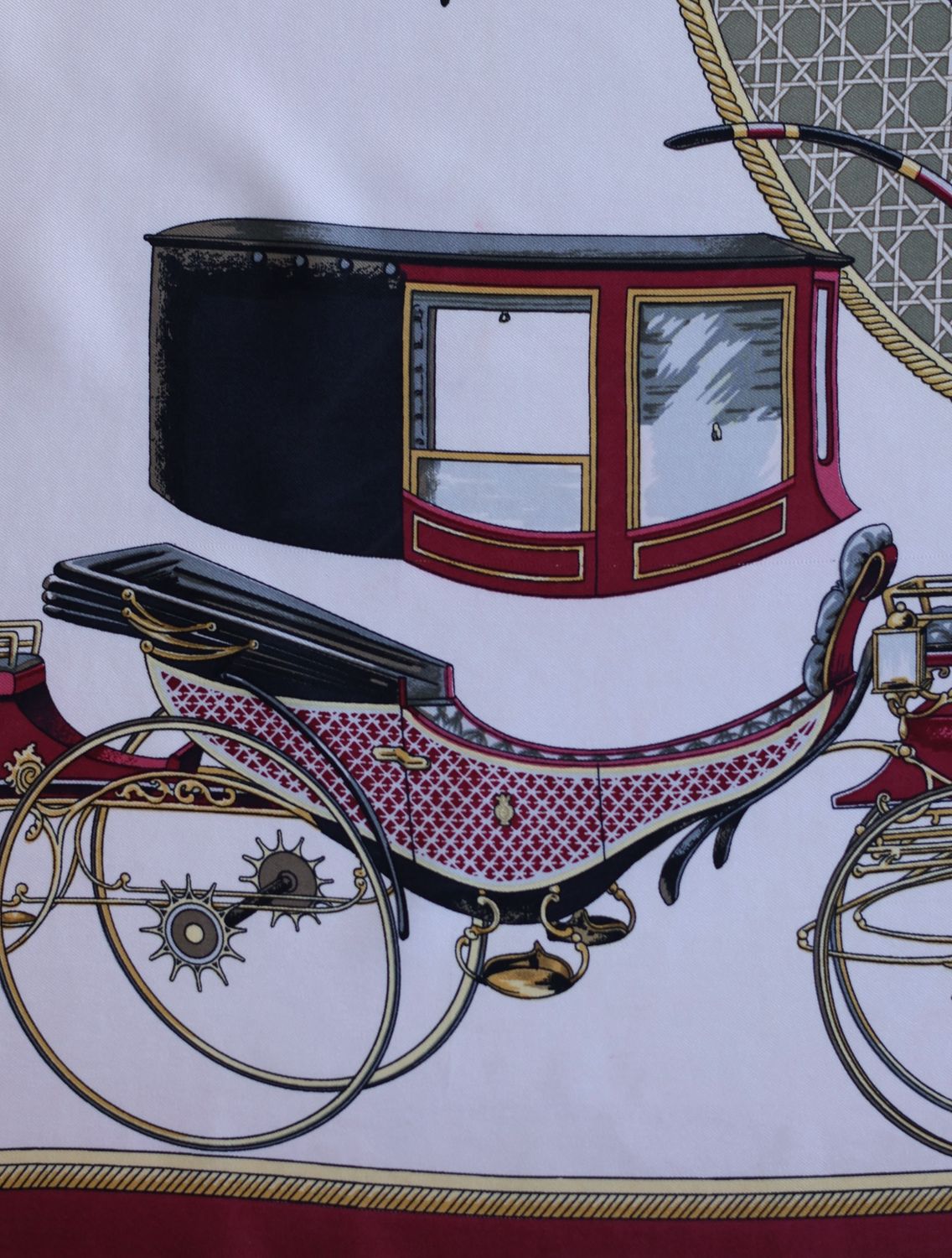 Hermès Les Voitures à Transformation Burgundy Silk Scarf