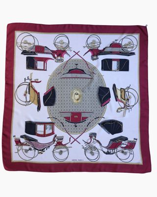 Hermès Les Voitures à Transformation Burgundy Silk Scarf