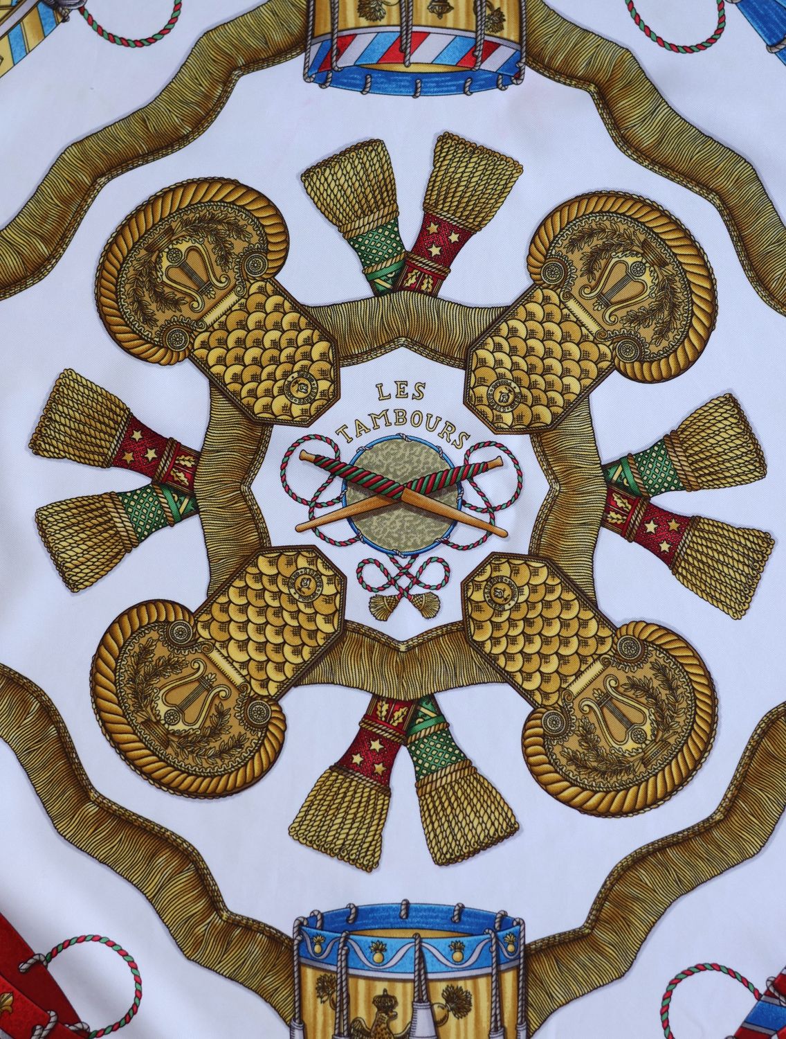 Hermès Les Tambours Burgundy Silk Scarf