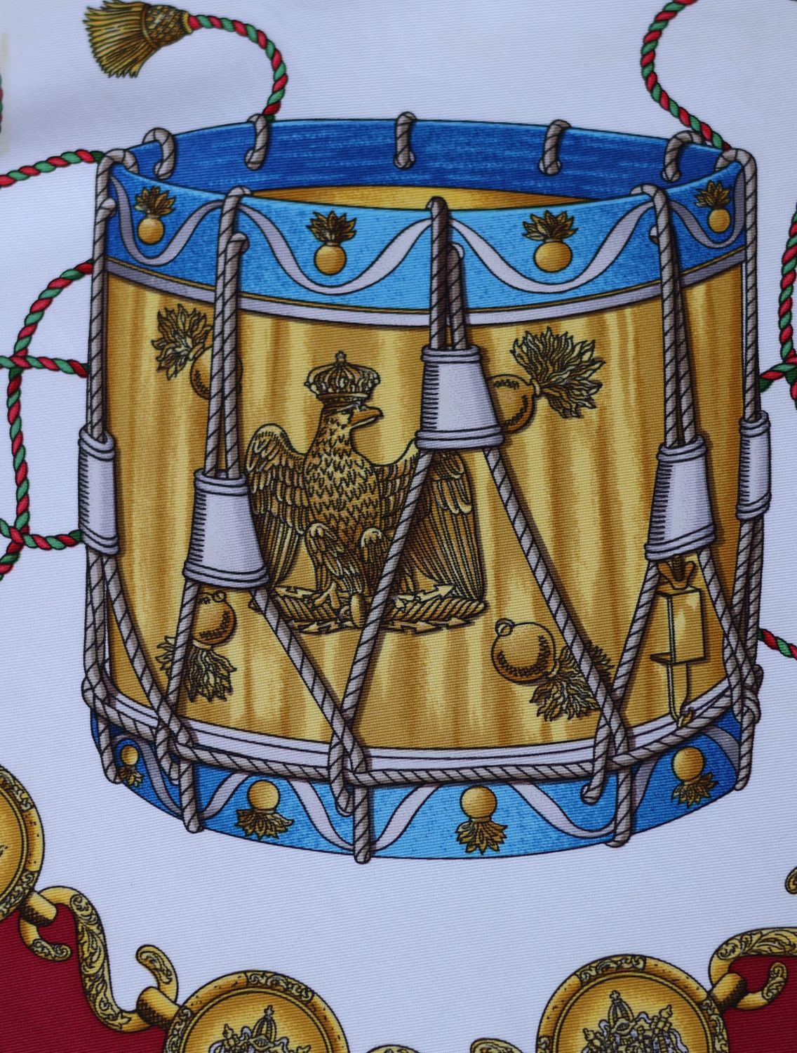 Hermès Les Tambours Burgundy Silk Scarf