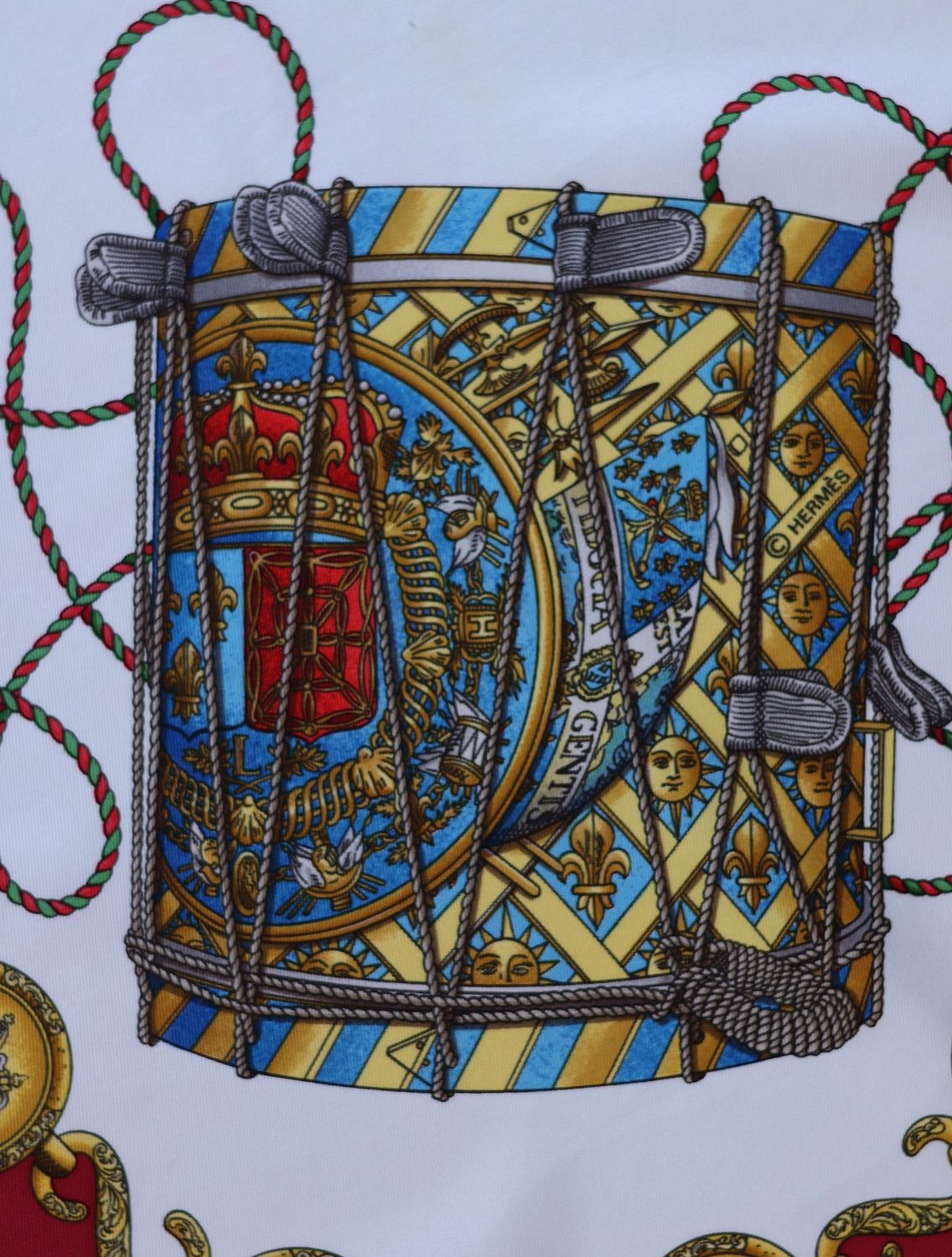 Hermès Les Tambours Burgundy Silk Scarf