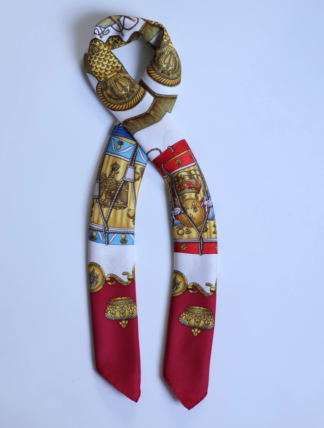 Hermès Les Tambours Burgundy Silk Scarf