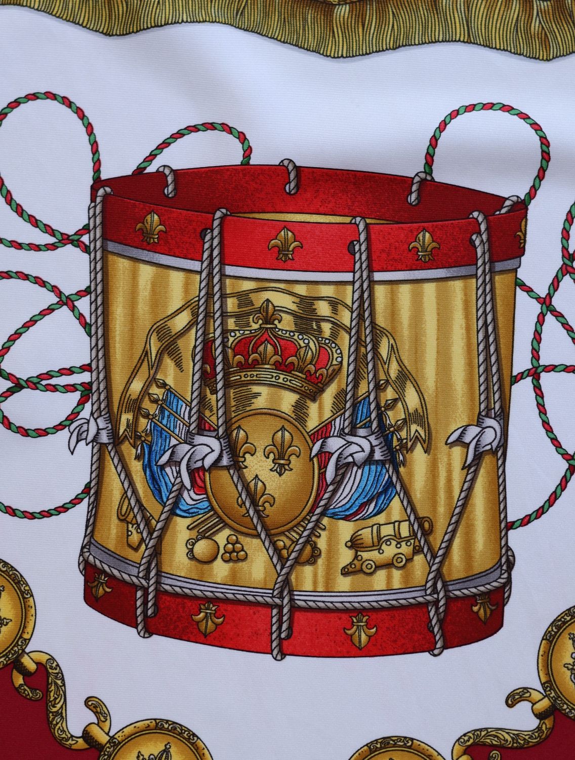 Hermès Les Tambours Burgundy Silk Scarf