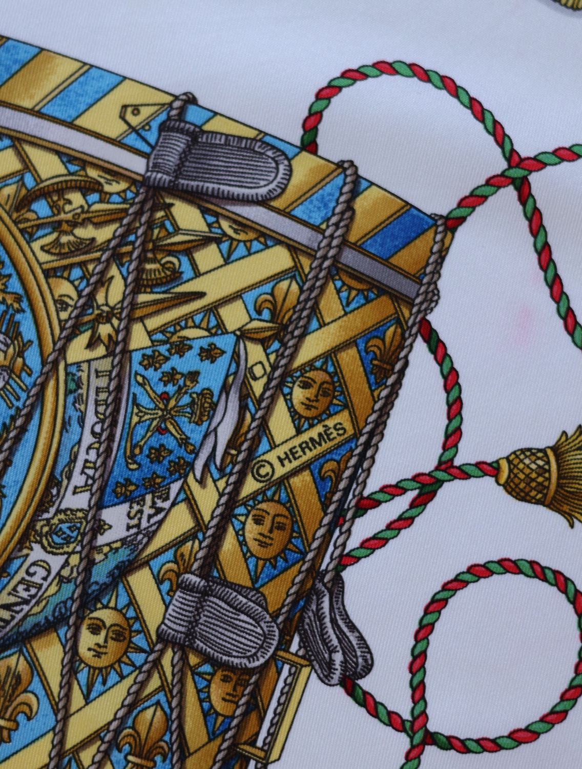 Hermès Les Tambours Burgundy Silk Scarf