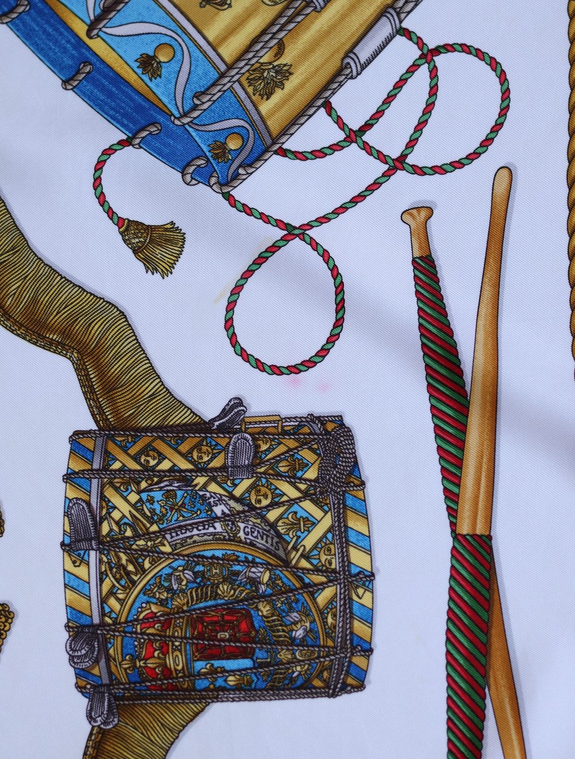 Hermès Les Tambours Burgundy Silk Scarf