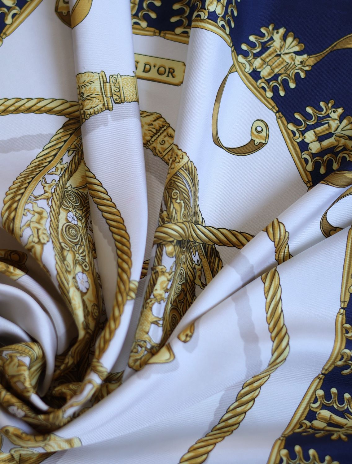 Hermès Les Cavaliers d'Or Navy Silk Scarf