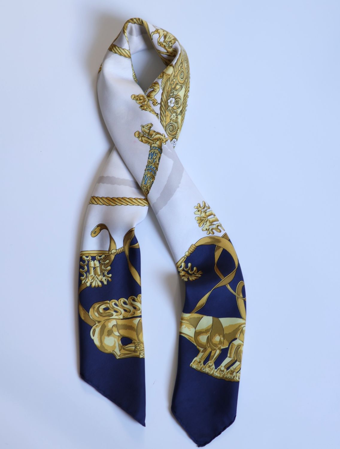 Hermès Les Cavaliers d’Or Navy Silk Scarf